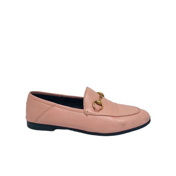 GUCCI Pink Leather Loafers Brixton Horsebit Accent Shoes Flats Size 35 US 5
